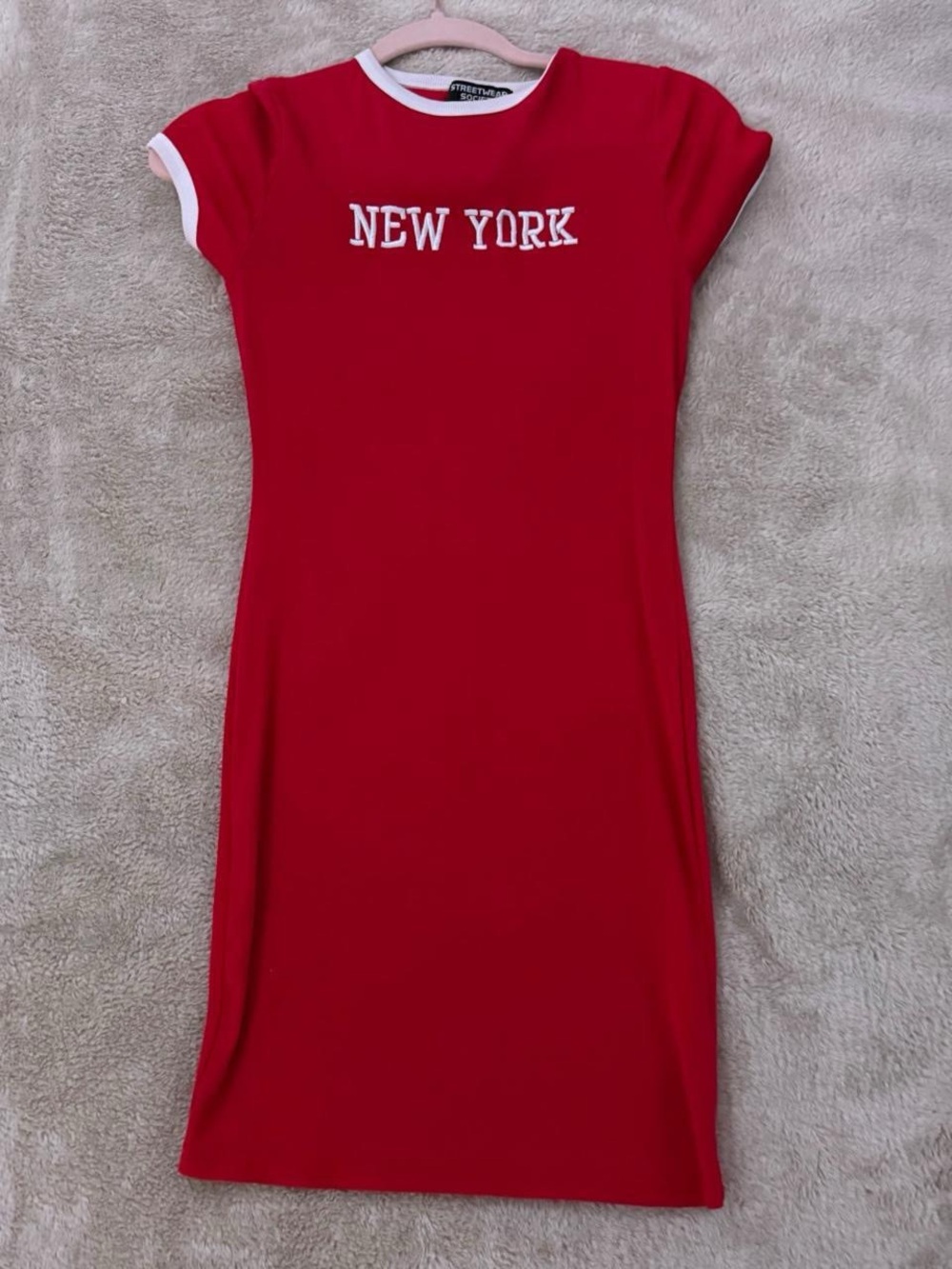 Streetwear Society Red Tee Midi Dress with White Trim